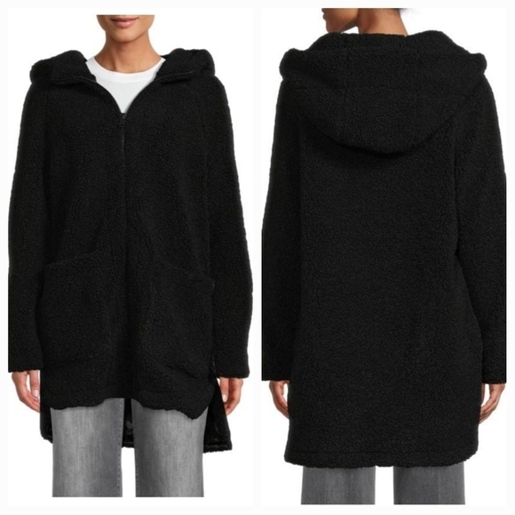 Andrew Marc New York Seneca Faux Fur Black Hooded Oversized Teddy Coat